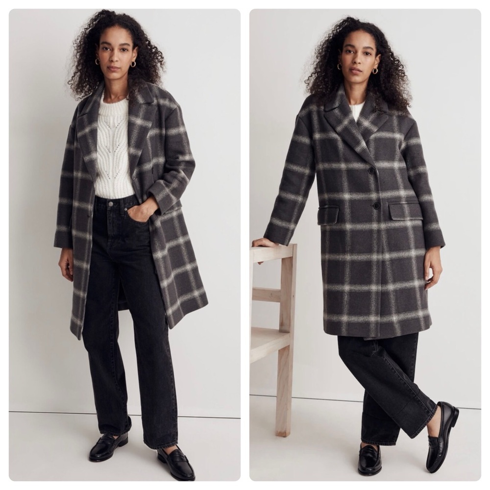 Madewell | The Haydon Coat Classic Plaid Preppy Wool Cashmere Blend Grey | XS